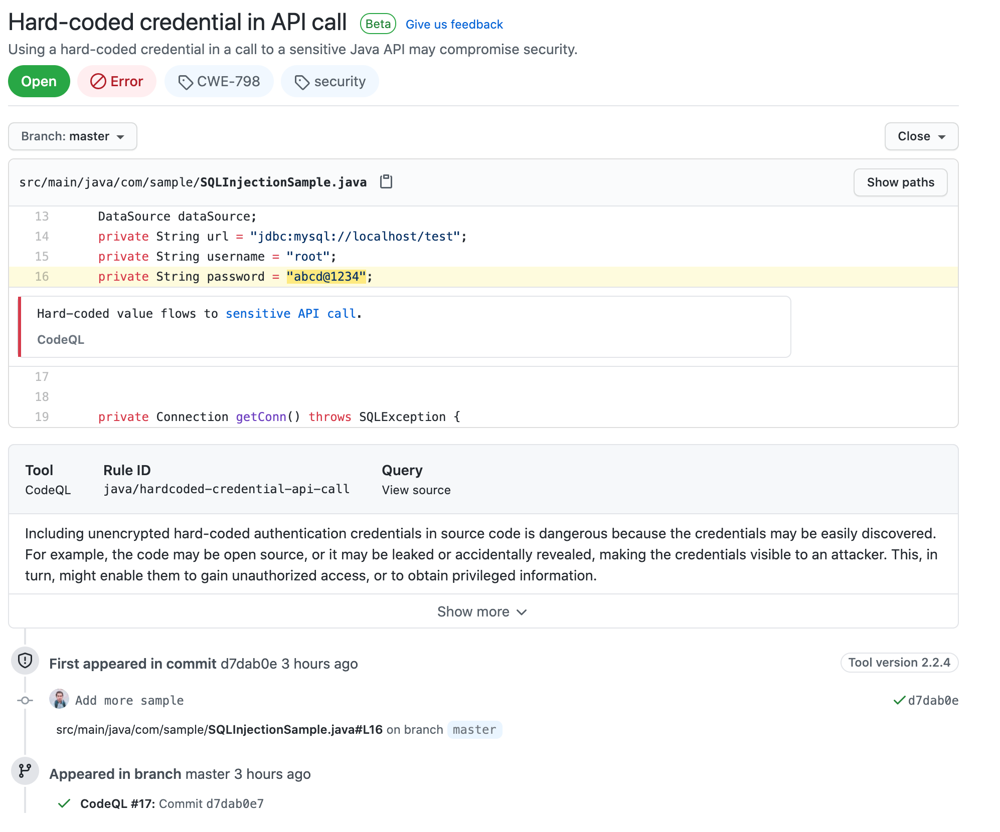 Password in source code